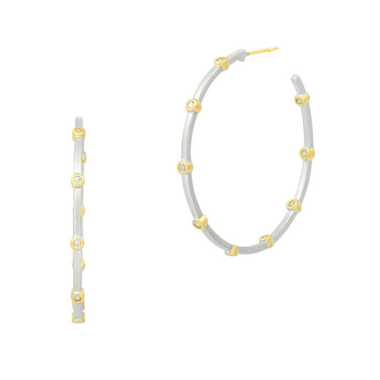 Freida Rothman Rhodium and Gold Plated Bezel Hoop Earring