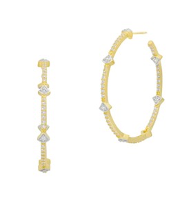 Sterling Silver 14k Gold Plated Cubic Zirconia Pave Arrow Hoop Earring