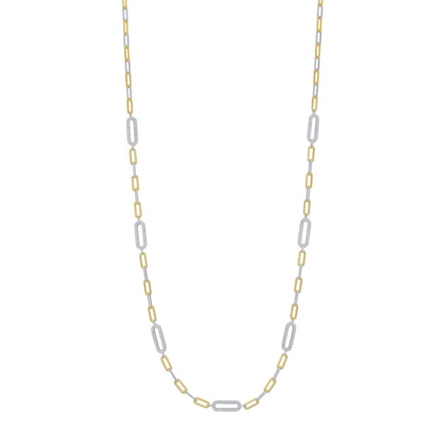 Sterling Silver 14k Gold Plated Pave Station Link Chain 18" Long