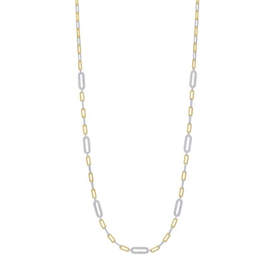 Sterling Silver 14k Gold Plated Pave Station Link Chain 18" Long