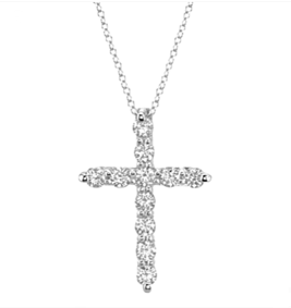 14Kt White Gold 1.00Ct Lab Grown Diamond Cross with 11 Diamonds
