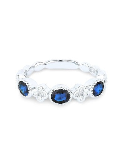 14k White Gold 0.97 Ct Sapphire, 0.19 Ct Diamond Ring