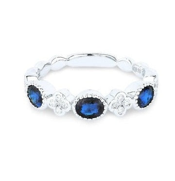 14k White Gold 0.97 Ct Sapphire, 0.19 Ct Diamond Ring