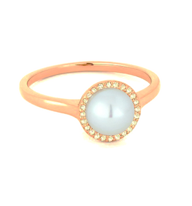 14k Rose Gold Pearl with 0.08 Ct Diamond Ring