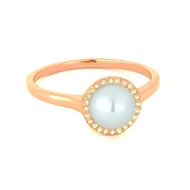 14k Rose Gold Pearl with 0.08 Ct Diamond Ring