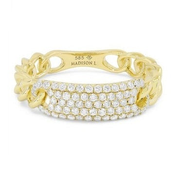 14k Yellow Gold 0.40Ct Diamond Chain Ring with 64 Diamonds