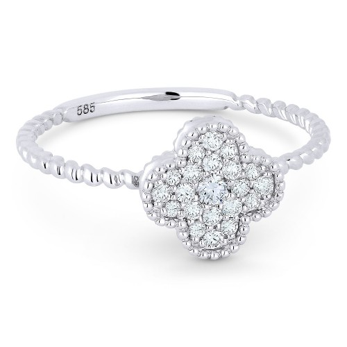 14k White Gold 0.18Ct Diamond Clover Ring with (21) Diamonds