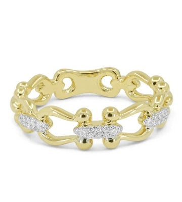 14k Yellow Gold 0.09Ct Three section Diamond Ring with 30 Diamonds