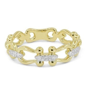 14k Yellow Gold 0.09Ct Three section Diamond Ring with 30 Diamonds