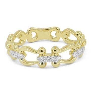 14k Yellow Gold 0.09Ct Three section Diamond Ring with 30 Diamonds