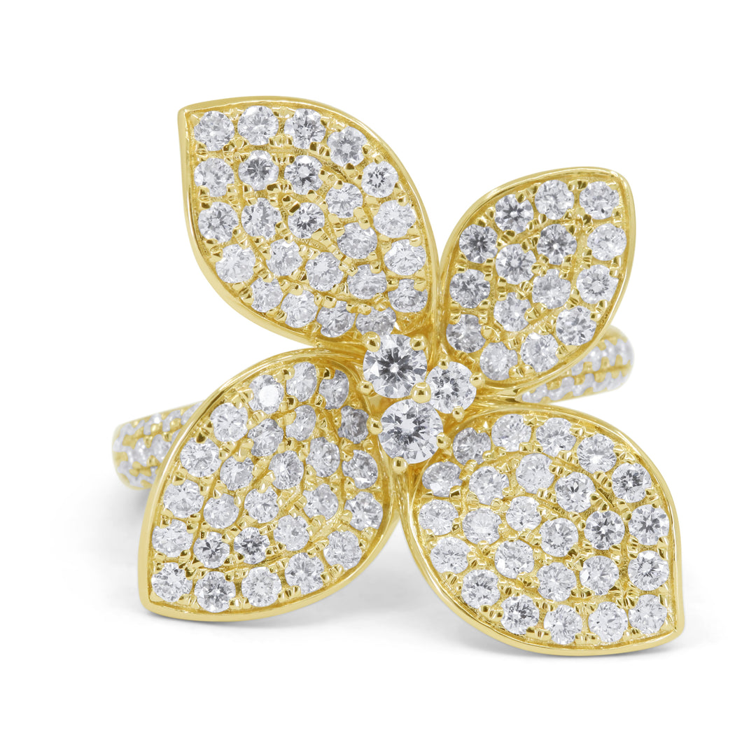 14k Yellow Gold 1.79Ct Diamond Flower Ring with 145 Diamonds