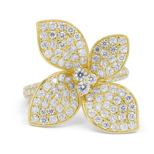 14k Yellow Gold 1.79Ct Diamond Flower Ring with 145 Diamonds