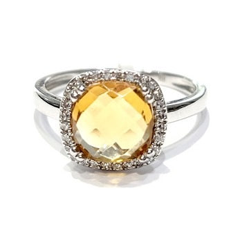 14k White Gold Citrine and 0.10Ct Diamond Ring