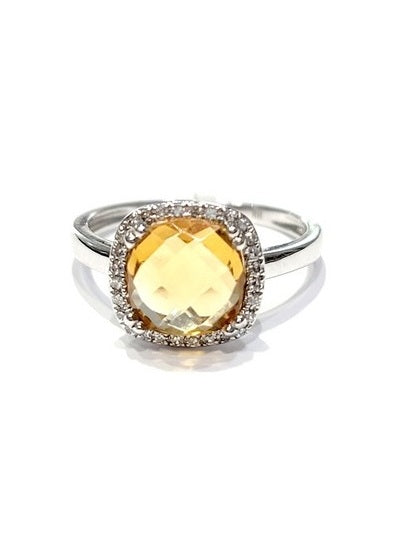14k White Gold Citrine and 0.10Ct Diamond Ring