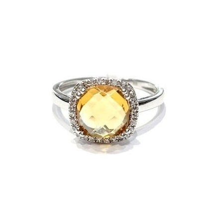 14k White Gold Citrine and 0.10Ct Diamond Ring