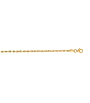 14K Yellow Gold 2.5mm Diamond Cut Royal Rope 7 Inch Chain with Lobster Lock