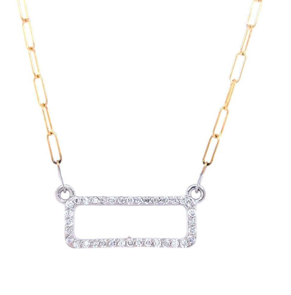 14k Two Tone Gold 0.15Ct Diamond Rectangle Necklace with 30 Diamonds