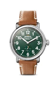 Shinola 41MM Runwell, Green Dial, Tan Leather Strap