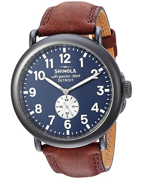 Shinola Runwell 47MM, Midnight Blue Dial, Brown Strap