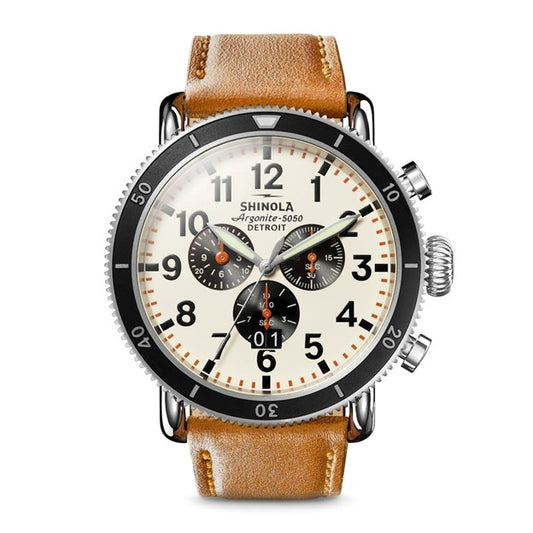 Shinola Runwell Sport 48mm, 3 Eye Chronograph, Bourbon leather strap