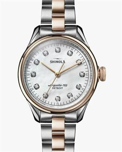 Shinola Vinton 32MM, MOP Diamond Dial, Silver and Champagne Bracelet