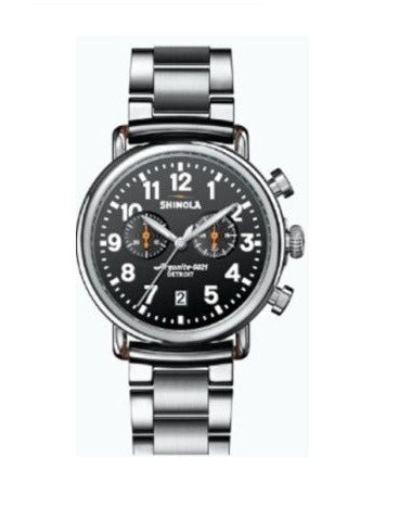 Shinola Runwell  41MM, Black Dial, Stainless Steel Bracelet