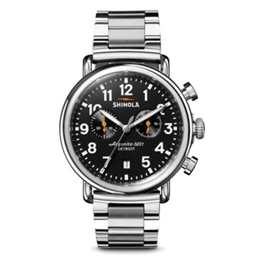 Shinola Runwell  41MM, Black Dial, Stainless Steel Bracelet