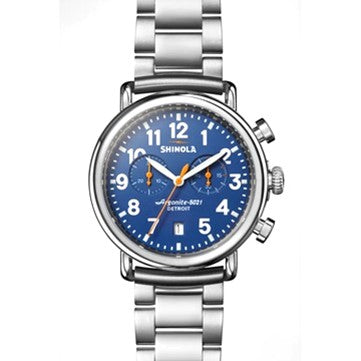 Shinola Runwell 41MM 2 Eye Chronograph, Royal Blue Dial, Stainless Steel Bracelet