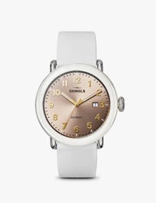 Shinola Stainless Steel Watch with Resin, 41mm Detrola, Cream Rubber Strap