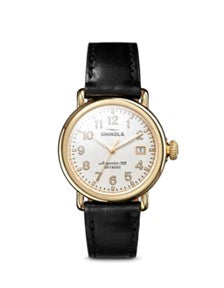 Shinola 36mm Runwell Watch with Alabaster Dial and Black Leather Strap