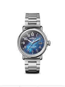 Shinola 36mm Runwell, Blue Mother of Pearl Dial, Steel Bracelet