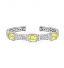 Load image into Gallery viewer, Judith Ripka Sterling Silver &quot;Estate&quot; Cuff Bracelet 13.35 carats of Canary yellow crystal.
