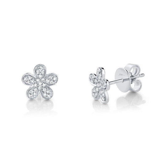 14k White Gold 0.16ct Diamond Flower Earring with 52 Diamonds