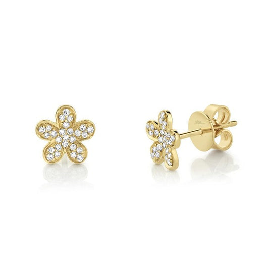 14k Yellow Gold 0.16ct Diamond Flower Earring with 52 Diamonds
