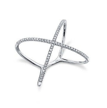 14k Gold 0.18 Ct Diamond X Ring, Available in White and Yellow Gold