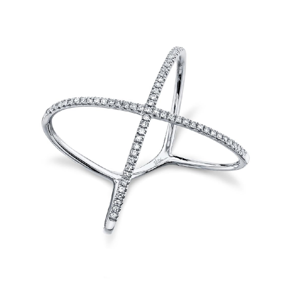 14k Gold 0.18 Ct Diamond X Ring, Available in White, Rose and Yellow Gold