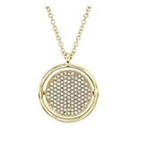 14k Yellow Gold 0.19Ct Pave Diamond Circle Necklace