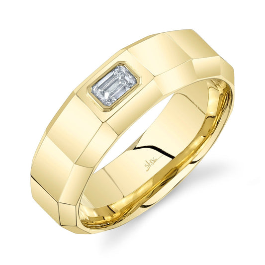 14k Yellow Gold 0.32Ct Emerald Cut Diamond set Sideways in Mens Ring