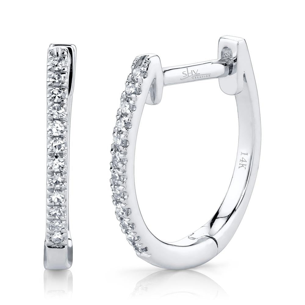 14kt White Gold 0.08Ct Diamond Huggie Earring with 24 Diamonds