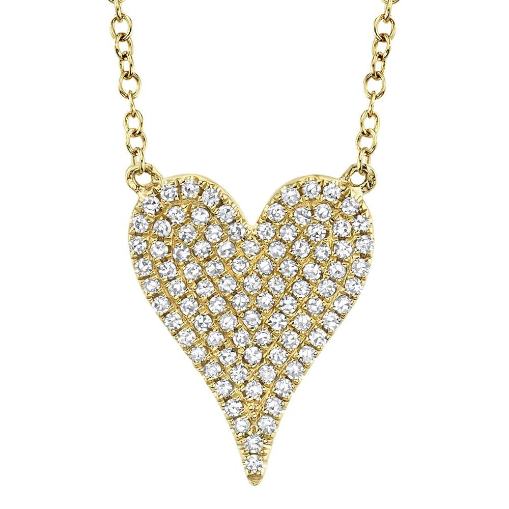 14k Yellow Gold 0.21Ct Pave Diamond Heart Necklace