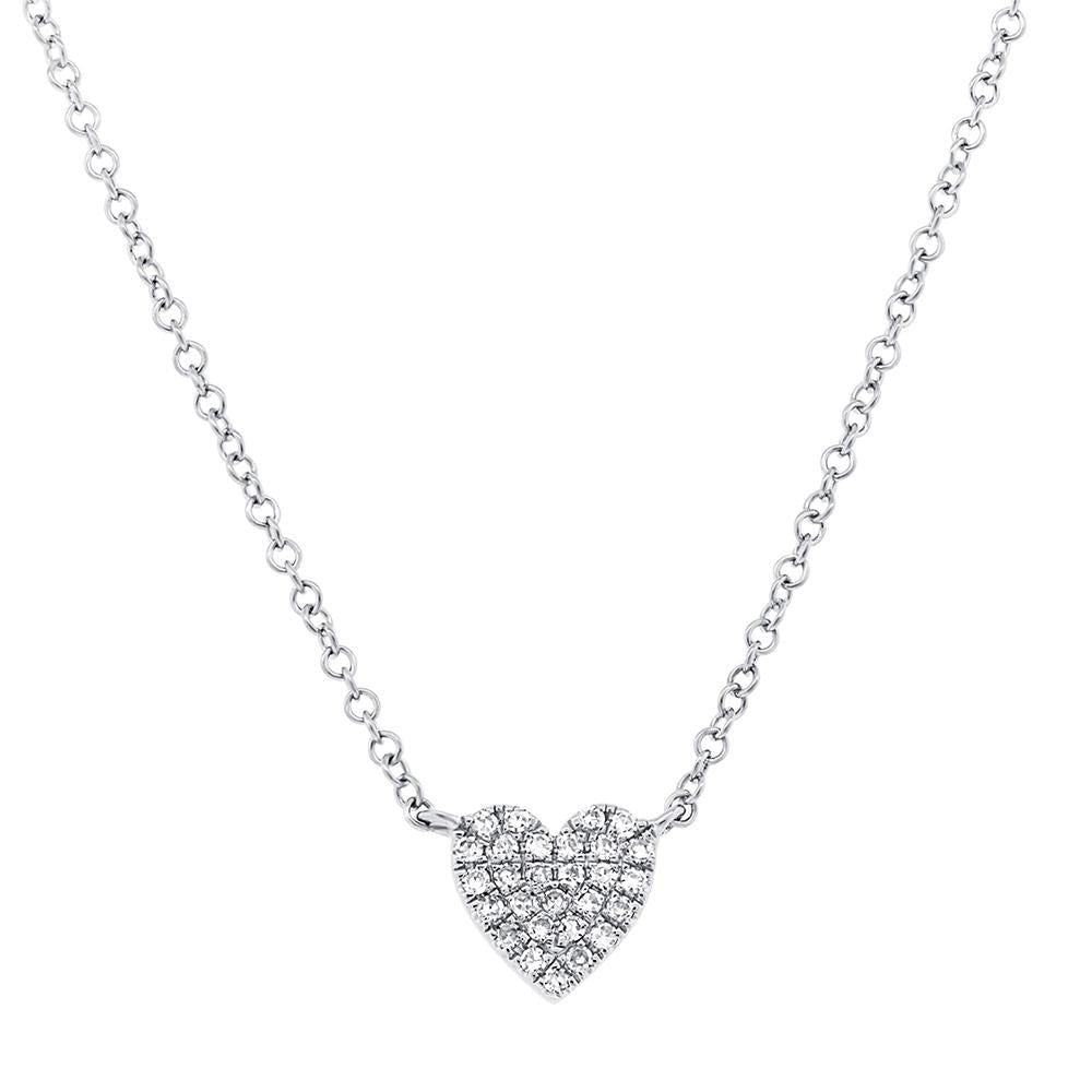 14k White Gold 0.09ct Pave Diamond heart Necklace