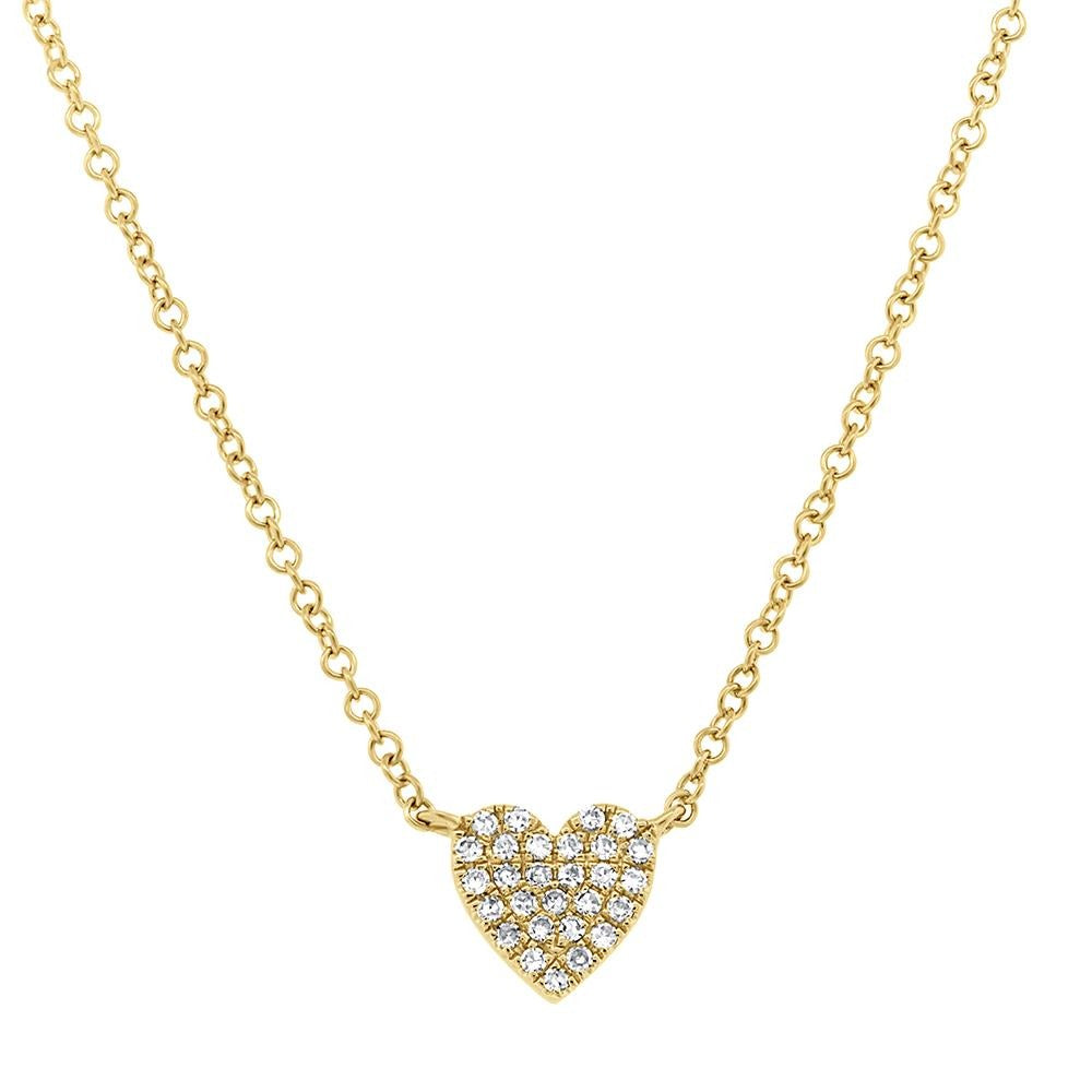 14k Yellow Gold 0.09Ct Pave Diamond Heart Necklace