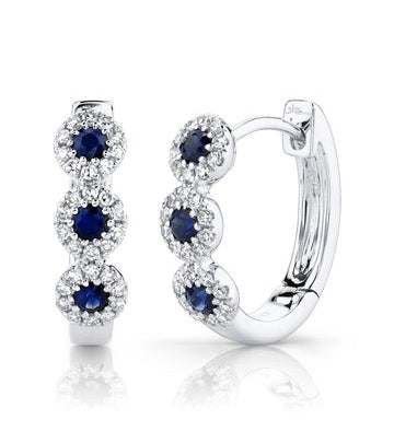 14k White Gold 0.30Ct Sapphire, 0.15Ct Diamond Huggie Earring
