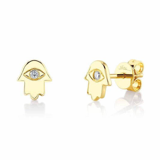 14k Gold Hamsa 0.04Ct Diamond Earring, available in White, Rose And Yellow Gold