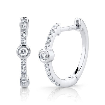 14k White Gold 0.13Ct Diamond Huggie Earring with 28 Diamonds