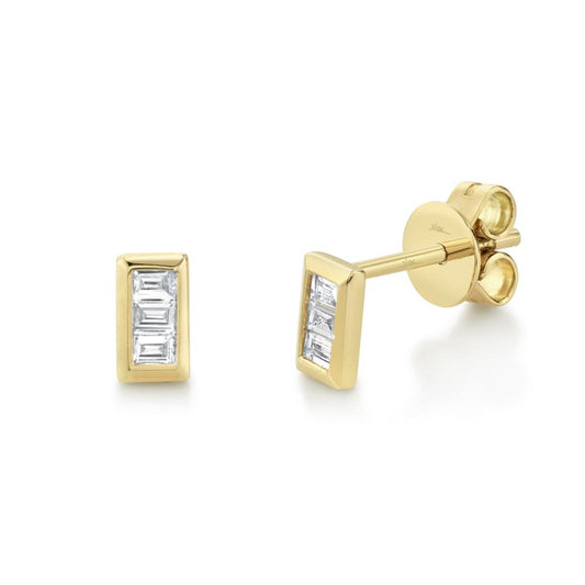 14k Yellow Gold 0.15ct  Baguette 8 Diamond Stud Earring