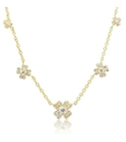 14k Yellow Gold 0.51Ct Diamond Clover Station Necklace with 113 Diamonds