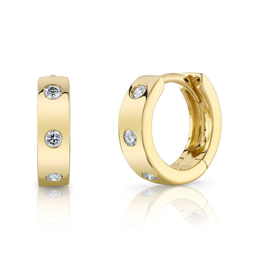 14k Yellow Gold 0.11Ct Diamond Huggie Earring with 6 Diamonds