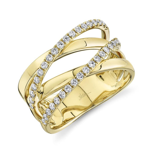 14k Yellow Gold 0.41Ct Double Diamond Cross Over Ring