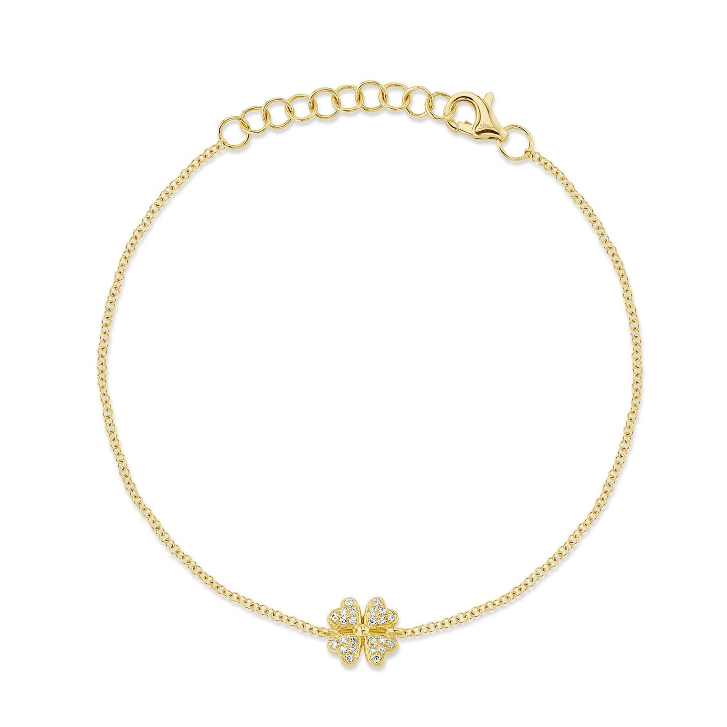 14k Yellow Gold 0.05Ct Diamond Clover Bracelet